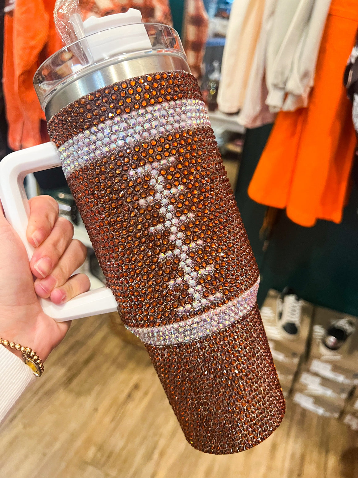 Game Day Football Bling 40oz Tumbler Brown IRL Pic