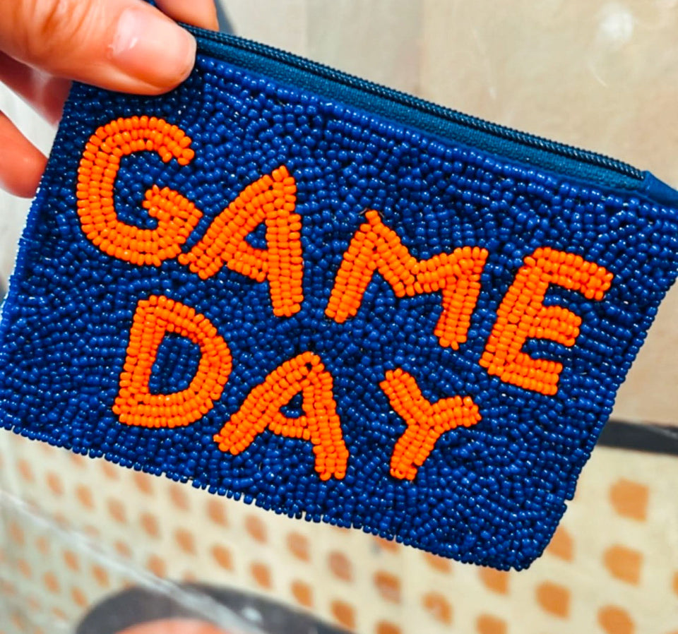 Game Day Beaded Zip Pouches - Blue & Orange IRL Photo