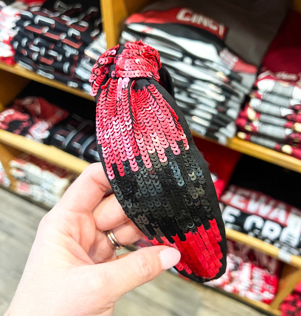 Game Day Sequin Headband - Red & Black