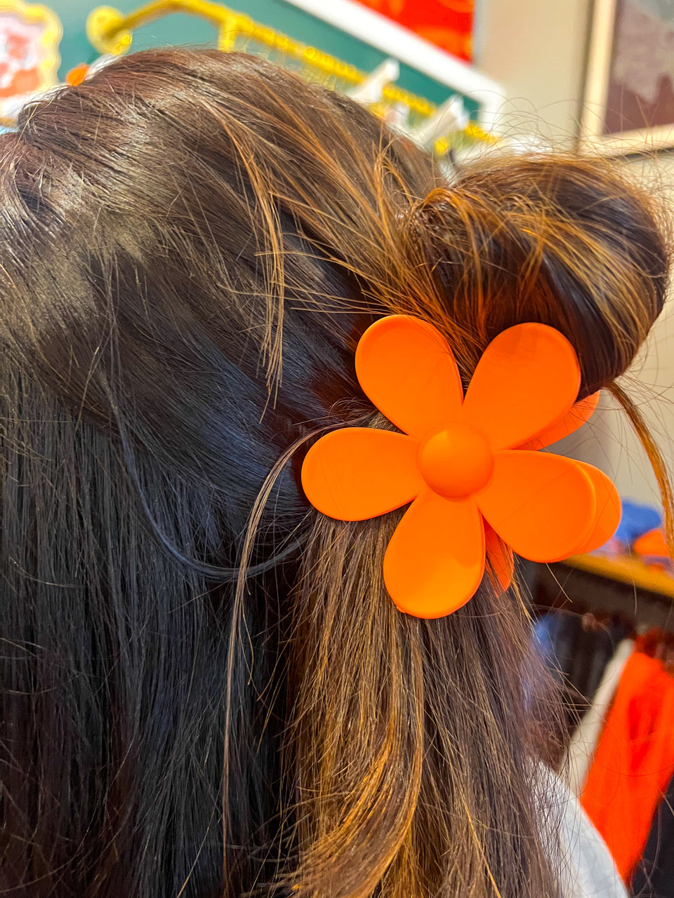 Game Day Flower Clip - Orange Model Photo