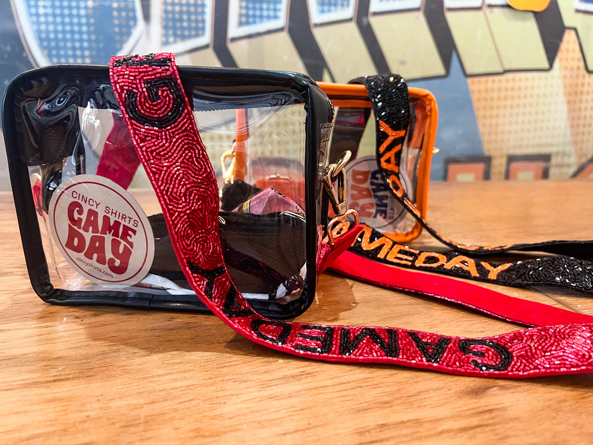 Game Day Beaded Bag Strap - Black & Red IRL Photo