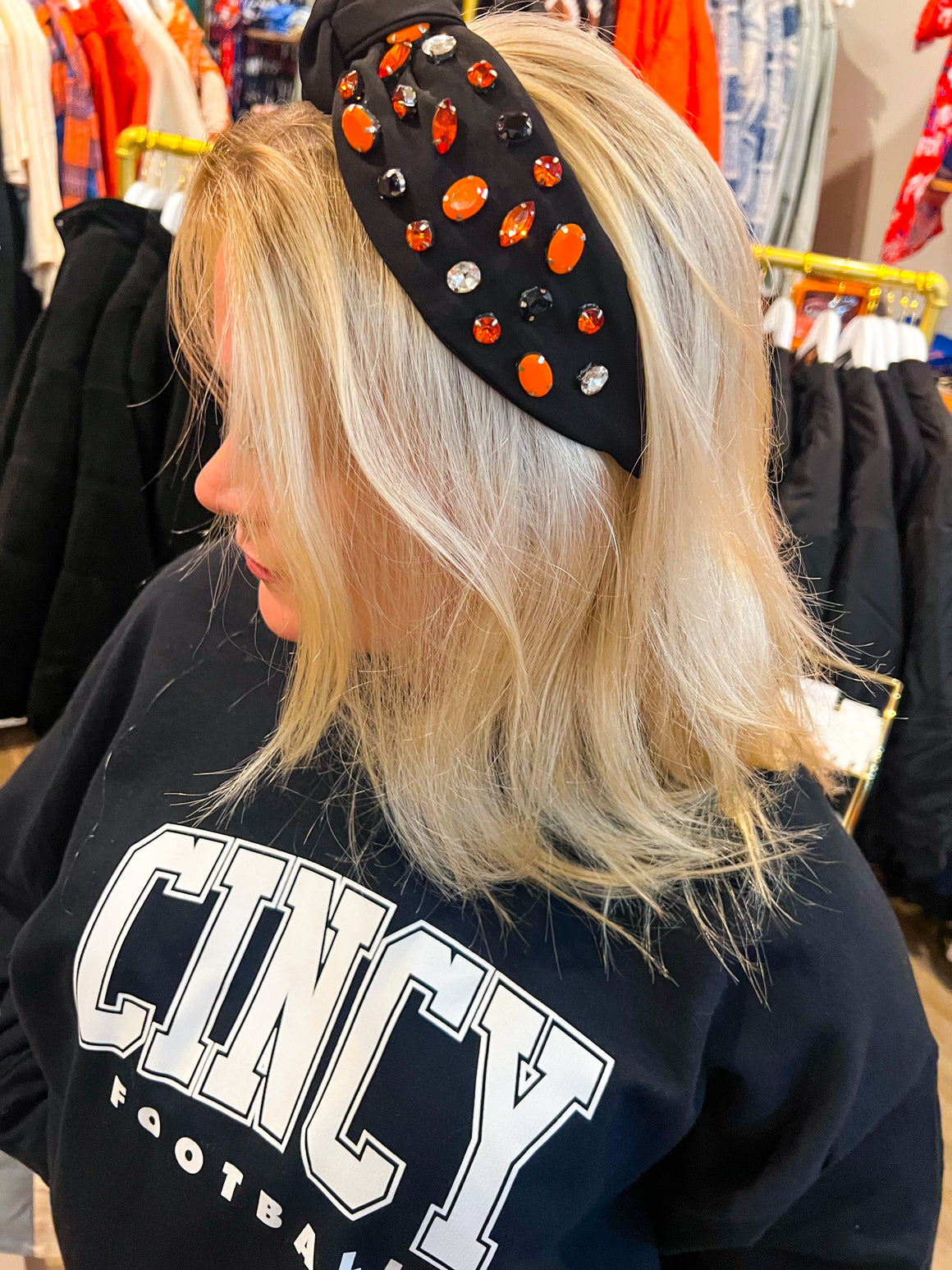 Black & Orange Studded Headband Model Photo
