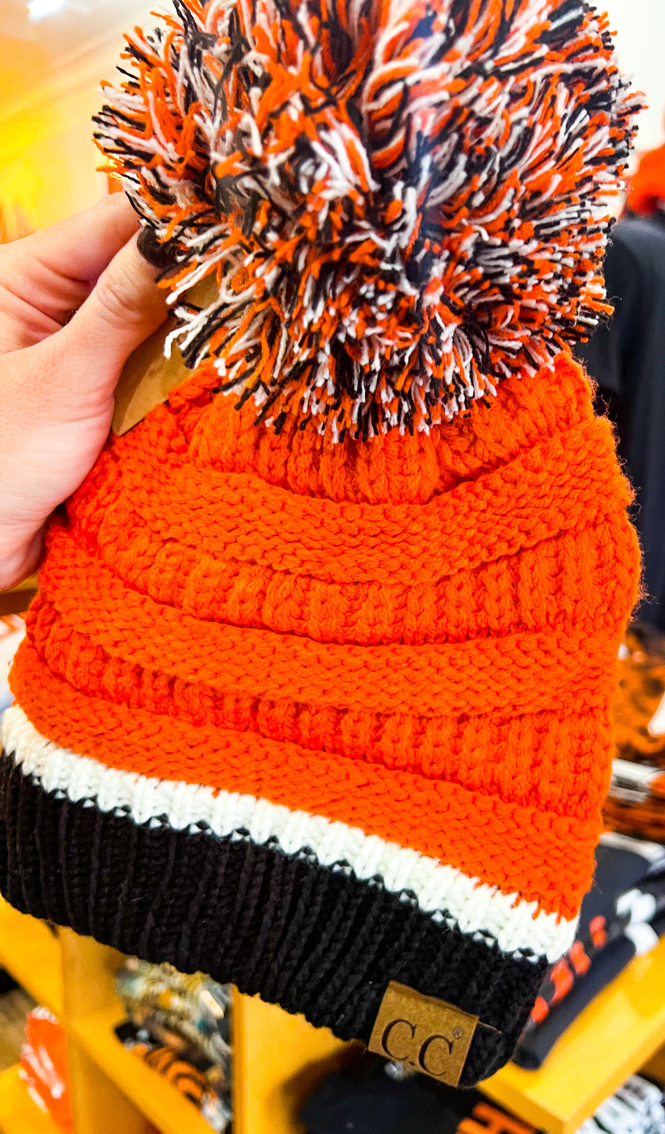 Black & Orange Football Team Beanies