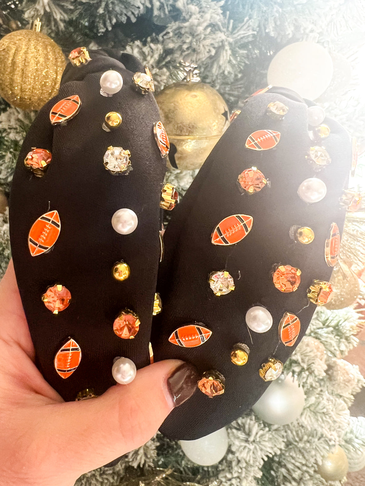 Game Day Football Embellished Headband - Black & Orange IRL Photo