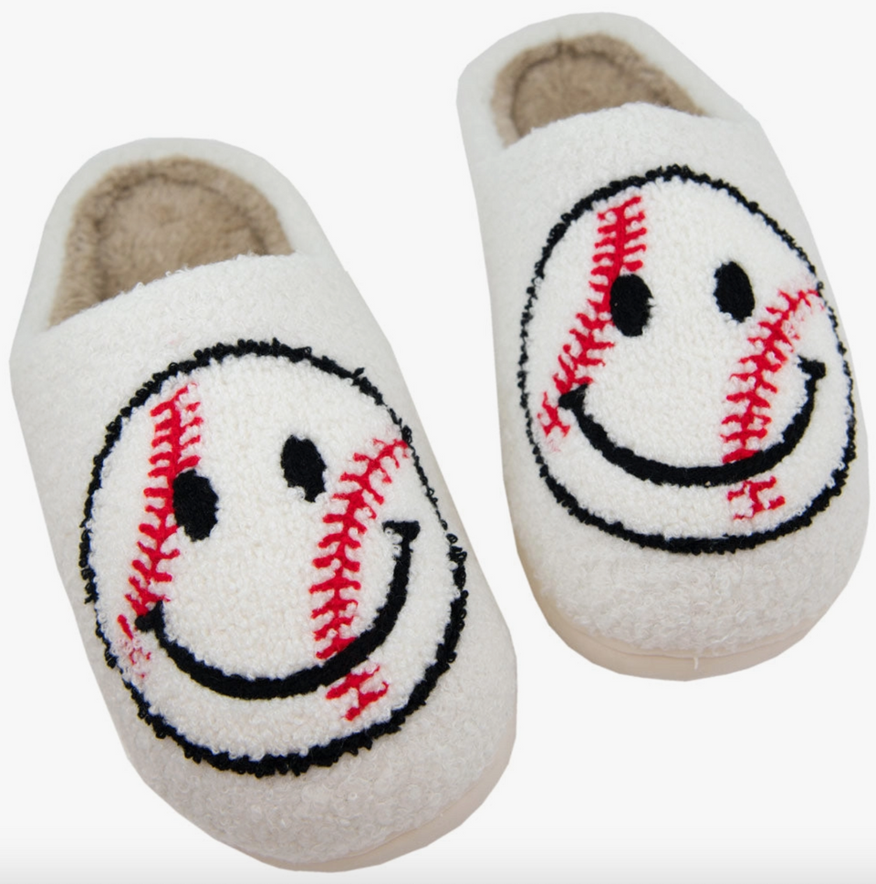 Baseball Game Day Smiley Face Slippers Stock Photo