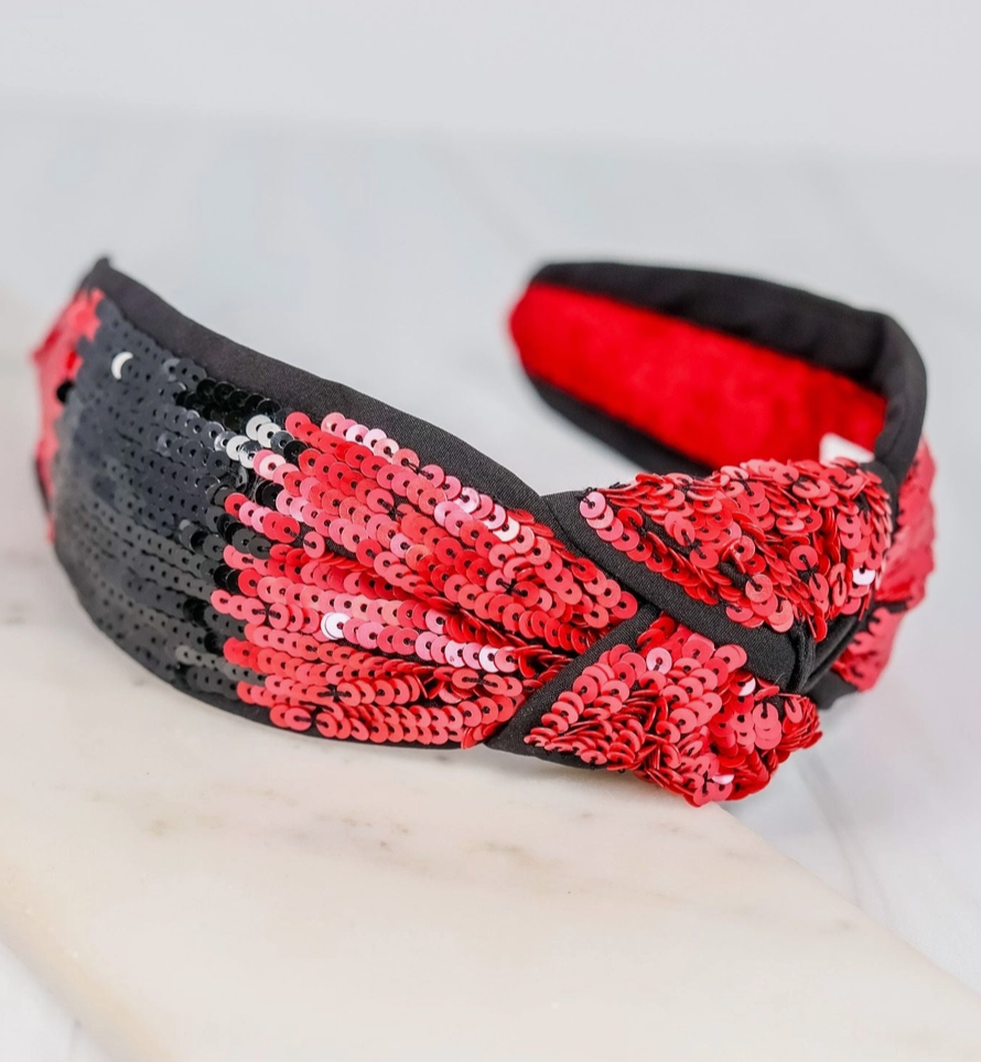 Game Day Sequin Headband - Red & Black Product Picture