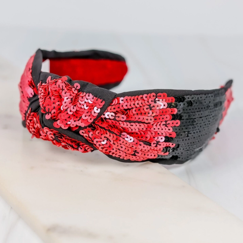Game Day Sequin Headband - Red & Black Product Picture