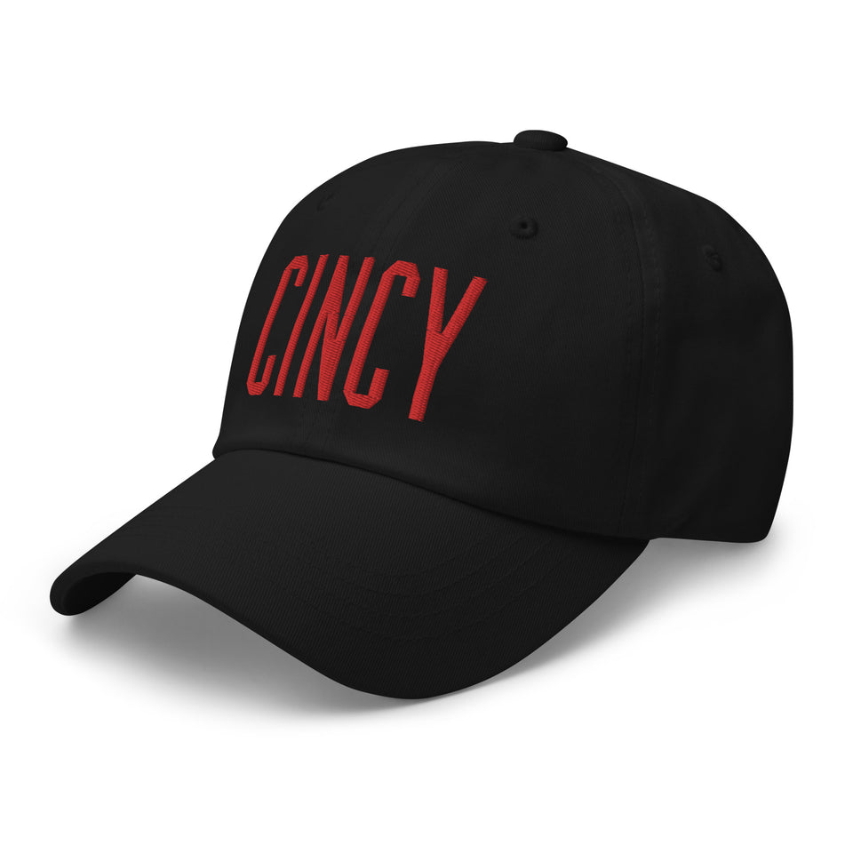 Cincy Block Dad Hat Red Thread