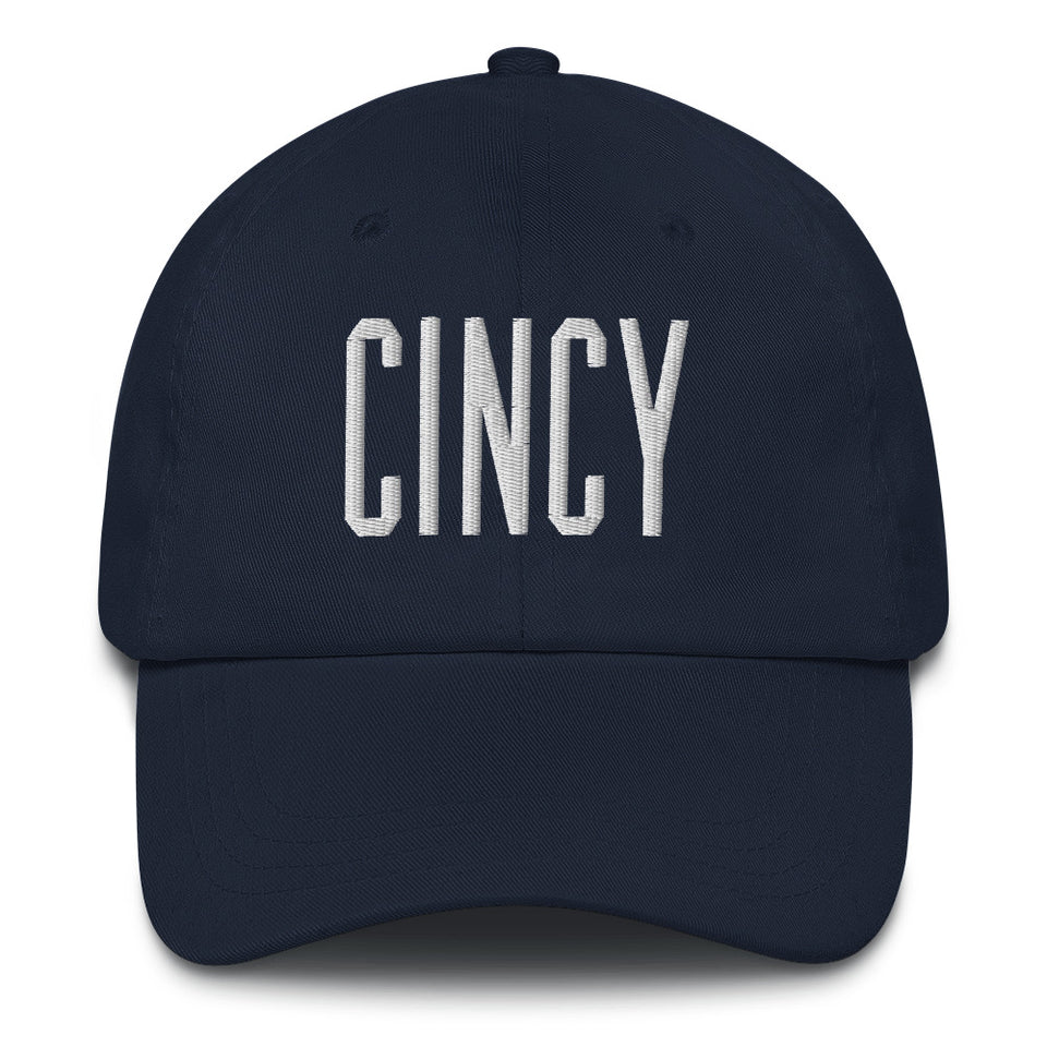 Cincy Block Dad Hat White Thread