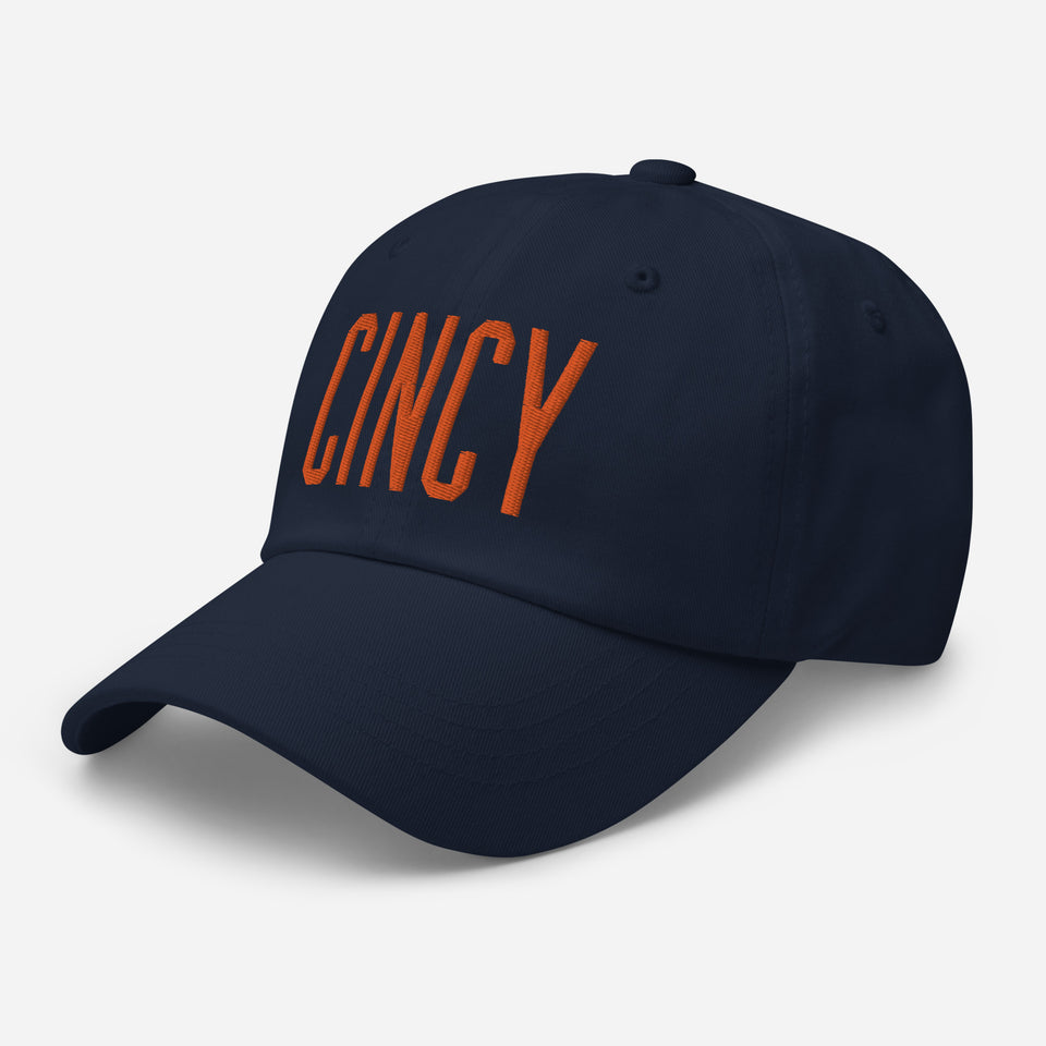 Cincy Block Dad Hat Orange Thread