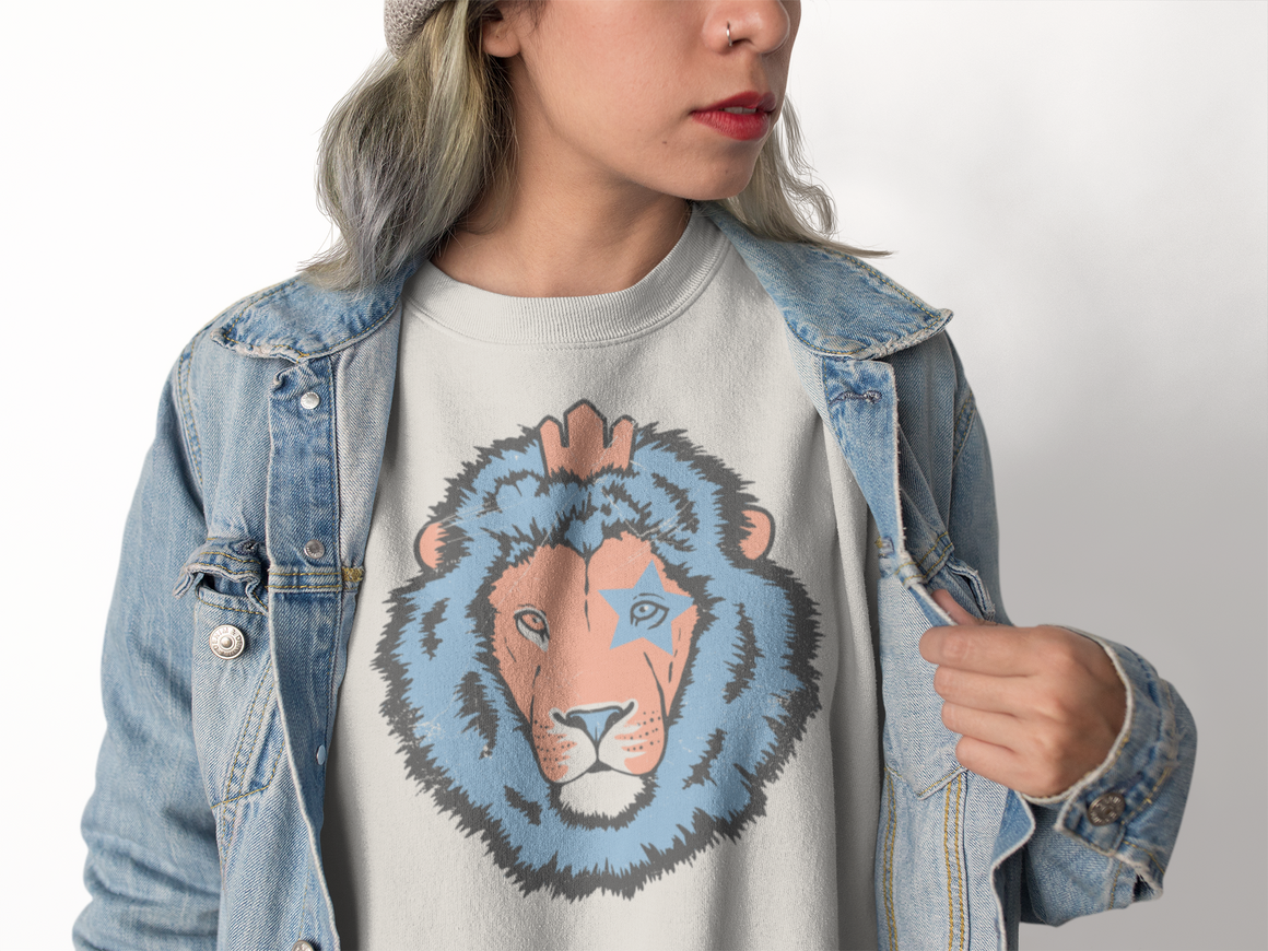 Star Lion Cropped Crewneck Sweatshirt Model Mockup