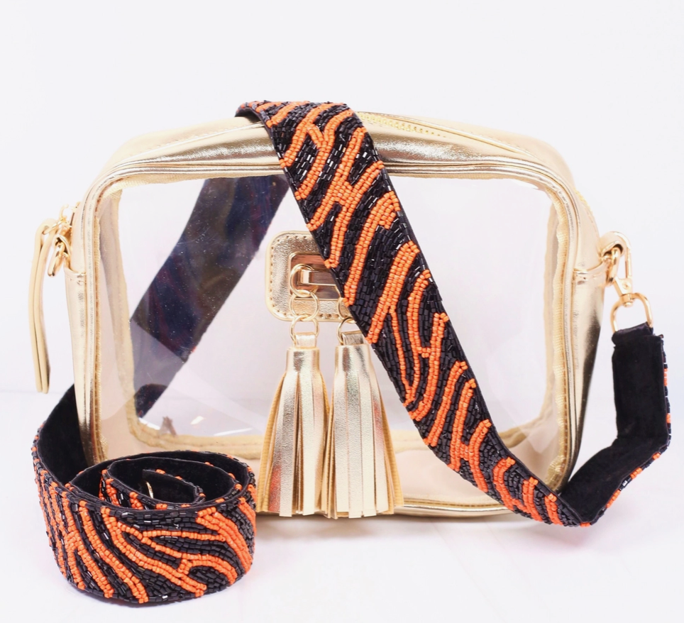 Tiger Stripe Beaded Bag Strap - Black & Orange - Cincy Shirts