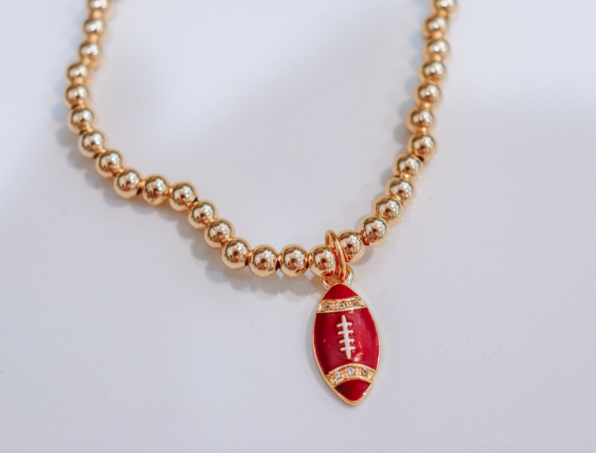 Gold Beaded Football Game Day Bracelet - Cincy Shirts