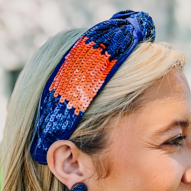 Navy & Orange Sequin Headband - Cincy Shirts