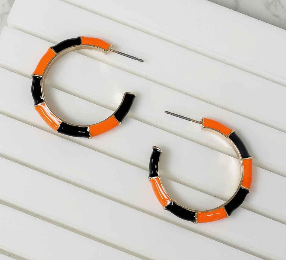 Black & Orange Color Block Hoop Earrings - Cincy Shirts