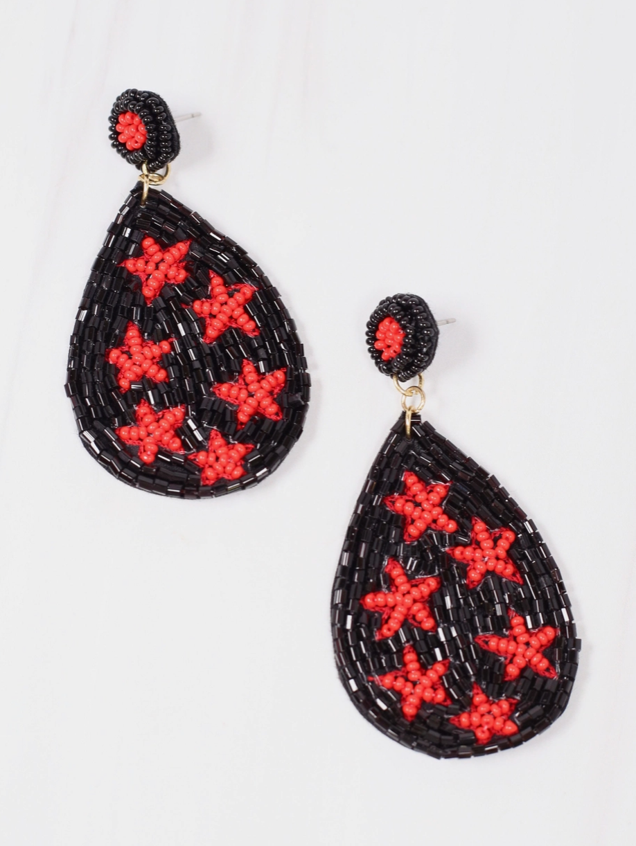 Game Day Star Beaded Earrings - Black & Red - Cincy Shirts