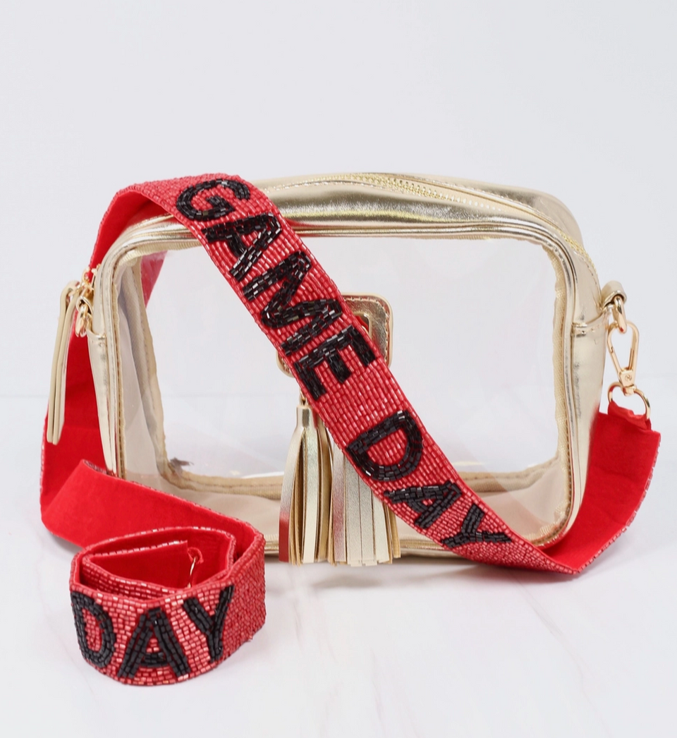 Game Day Beaded Bag Strap - Black & Red - Cincy Shirts