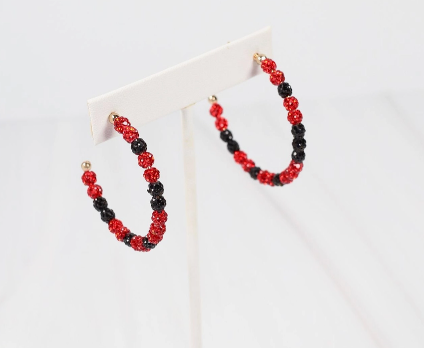 Game Day Pave Hoop Earrings - Red & Black - Cincy Shirts