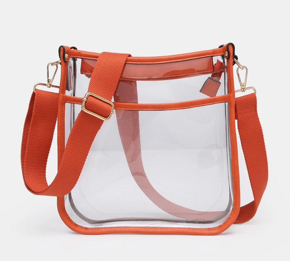 Mac Clear Crossbody w/ Vegan Leather Orange - Cincy Shirts