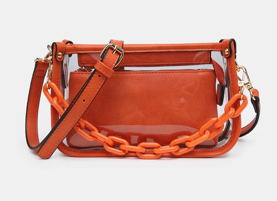 Battle Clear Crossbody w/ Chain - Orange - Cincy Shirts