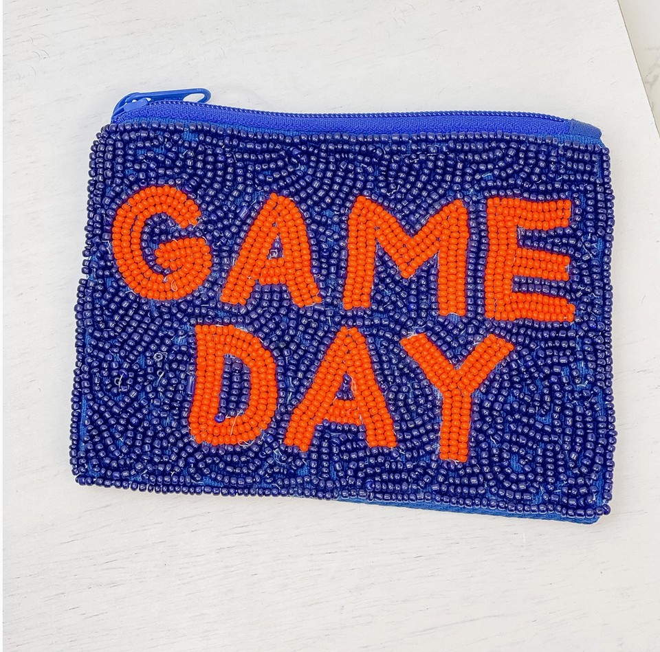 Game Day Beaded Zip Pouches - Blue & Orange - Cincy Shirts